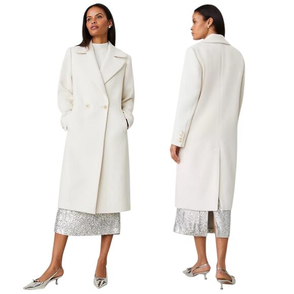 Ann Taylor Wool Blend Double Breasted Long Coat White Size S - Picture 1 of 10